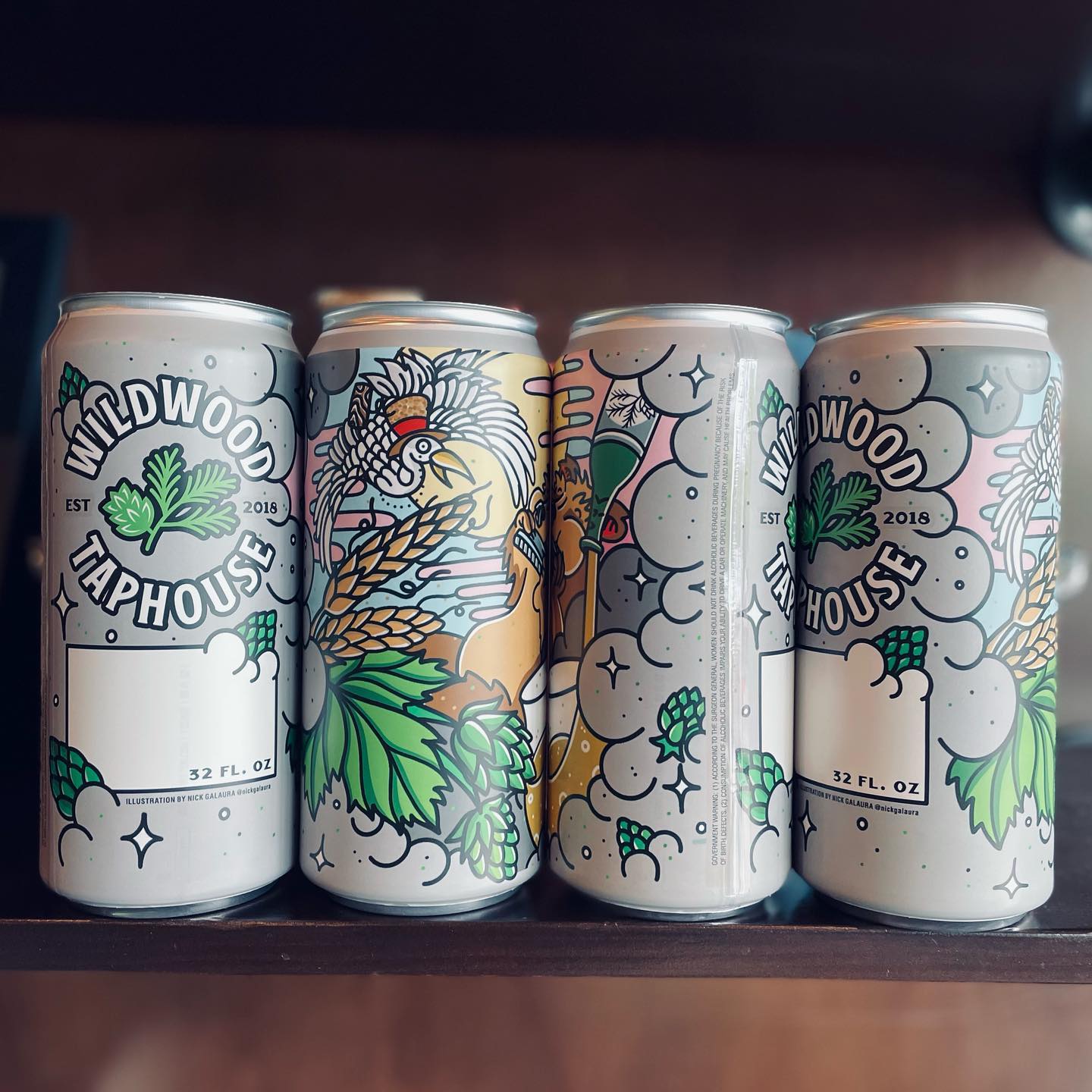 New crowler cans are in, and they are WRAPPED! 
This round we have partnered with Nick Galaura (@nickgalaura) a tattoo artist and wonderful human being based out of San Diego, California. Nick ran with some of our characters to create a bright and super fun illustration. Next time you’re in, grab a crowler to-go and we are sure the illustration will bring an extra big smile to your face. 
.
.
.
.
.
#wildwoodtaphouse #wildwoodtap #crowlernation #crowlers #hillsborobeer #craftbeer #beertogo #illustration #sandiegoartist #nickgalaura #pdx #pdxbeer #pnw #pnwbeer #beerme #partyon #twoisaparty
