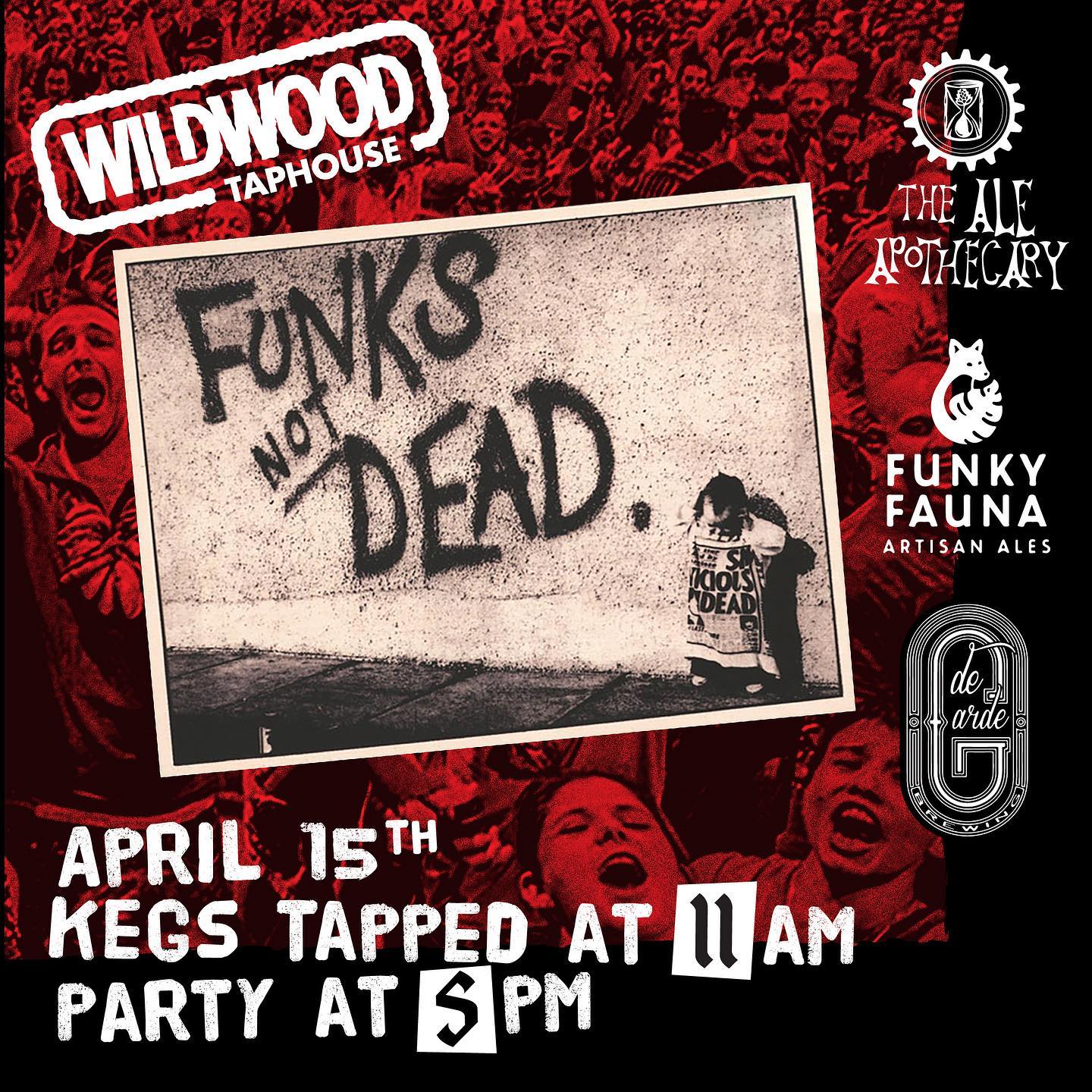 📣 Calling all Sour and Funk lovers!📣 
.
We are super excited to announce “Funks Not Dead”. On April 15th we will be hosting de Garde, Ale Apothecary & Funky Fauna on draft, along with a number of additional bottle pours from some of our favorite producers. Kegs will be tapped at 11am for the early birds and party begins at 5pm with brewery representation. 
.
Our artwork is based on the ‘81 punk record “Punks Not Dead” by The Exploited, so all night we will be playing our favorite throwback punk and rock songs. Many thanks to @rtwilmot for the amazing design. 
.
PS - If you read this far there is more special announcements to come in the next few days about this event. Pay attention 😊. 
.
.
@degardebrewing @thealeapothecary @funkyfaunabeer 
.
.
.
.
#wildwoodtap #wildwoodtap #funkyfauna #degarde #degardebrewing #thealeapothecary #funksnotdead #sourbeer #barrelagedsour #fnd #wildale #pdx #pdxbeer #pnw #pnwbeer #hillsboro #hillsborooregon #twoisaparty