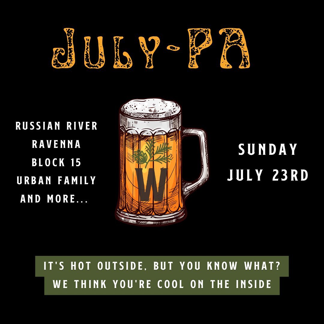 Surprise! This Sunday, all day, is July-PA. We will be tapping a plethora of some of our favorite IPAs from near and far and we couldn’t be more excited. Hazies? Yes. West coast? Yes.  Air Conditioning? Absolutely. 
.
Swing by anytime on Sunday and grab some wonderful beers to put an exclamation point our your weekend. 
.
(Hillsboro location)
.
.
.
#wildwoodtaphouse #wildwoodtap #julypa #ipa #ipabeer #portlandbeer #portlandbeerevents #hillsborobeer #pdx #pnw #pdxbeer #pnwbeer #russianriverbrewing #ravennabrewing #block15 #urbanfamilybrewing #andmore #sundayfunday #sundaybeerday