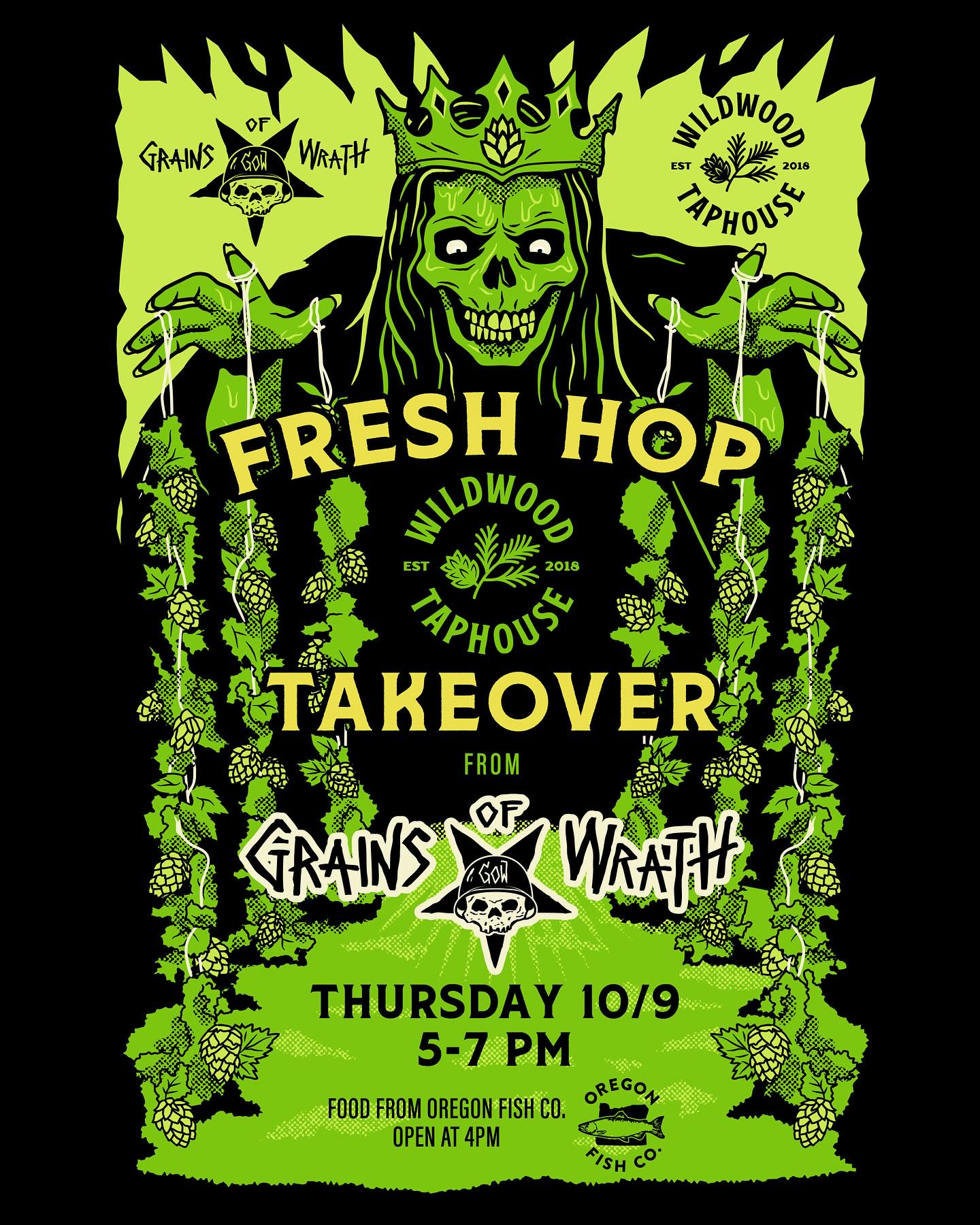 Today’s the day! Kegs are tapped! 
.
We are so lucky to be hosting a fresh hop event of all West Coast IPAs from one of our favorites, Grains of Wrath. 
.
We will also have Oregon Fish Co starting at 4pm slinging some delicious oysters, ceviche and other incredible treats! 
.
See you soon, these beers won’t last long! 
.
@grainsofwrath @oregonfishco 
.
.
#wildwood #wildwoodtaphouse #grainsofwrath #oregonfishco #freshhops #westcoastipa #beerme #pnwbeer #pnw #hillsborooregon